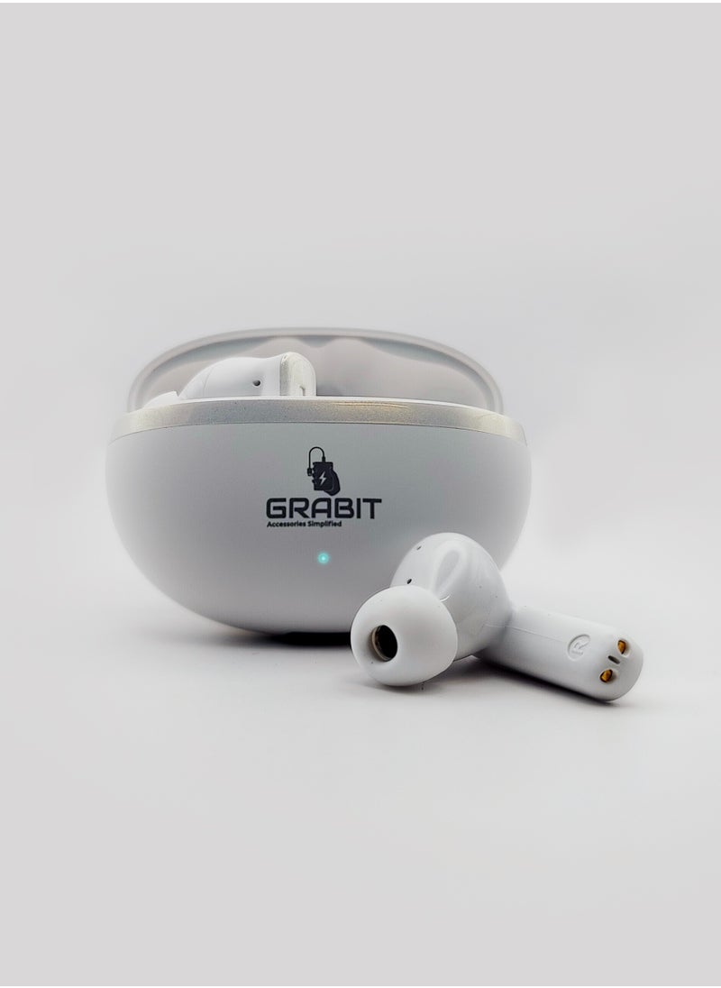 GRABIT - True Wireless Earbuds ANC & ENC for Clear Sound enjoy deep bass and noise-free calls with ANC + ENC technology. With 4-5 hours playtime, a 300mAh charging case, and fast 1.5-hour charging, stay powered all day. Compatible with iPhone, Samsung, OnePlus, Xiaomi, Huawei, Google Pixel, iPads, and more perfect for work, travel, and workouts. - Image 1