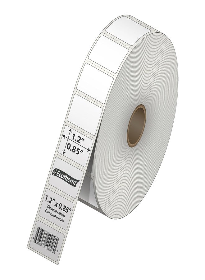 Ecotherm ملصقات حرارية 1.2 بوصة × 0.85 بوصة | 6 لفات | 16260 ملصقًا | متوافقة مع طابعات الملصقات الحرارية من زيبرا، جودكس، أركسكان، آي دي بي آر تي، أوفنوفا، وغيرها | ملصقات لاصقة بيضاء فارغة من إيكوثيرم - Image 2