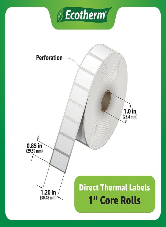 Ecotherm ملصقات حرارية 1.2 بوصة × 0.85 بوصة | 6 لفات | 16260 ملصقًا | متوافقة مع طابعات الملصقات الحرارية من زيبرا، جودكس، أركسكان، آي دي بي آر تي، أوفنوفا، وغيرها | ملصقات لاصقة بيضاء فارغة من إيكوثيرم - Image 3