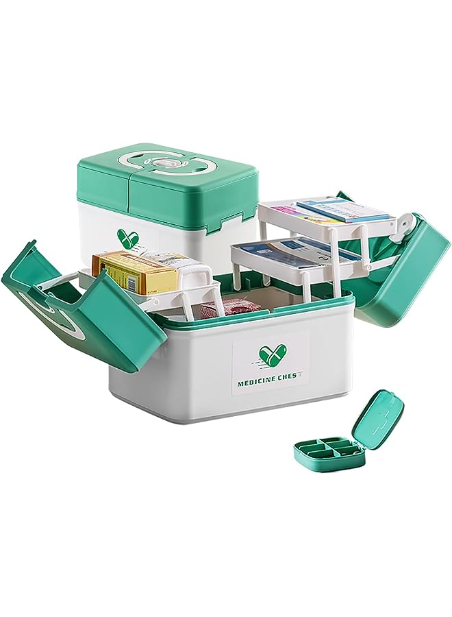 IAF Storage Box Plastic Medical Organizer Portable 3-Tier Medical Storage Containers Child Proof Medicine Cabinet Chest Family Emergency First Aid Travel Kit Pill Case with Compartments Handle - Image 1