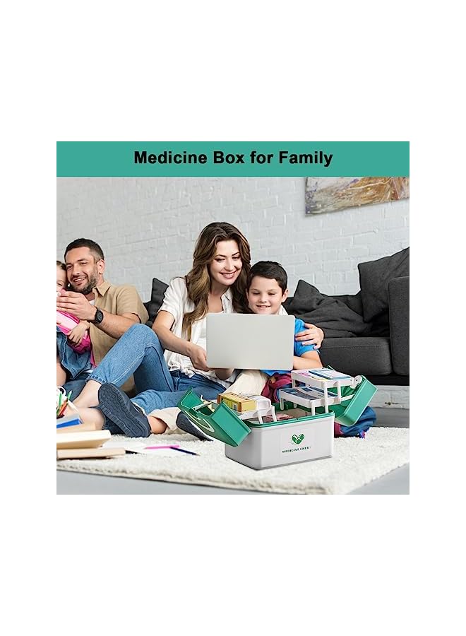 IAF Storage Box Plastic Medical Organizer Portable 3-Tier Medical Storage Containers Child Proof Medicine Cabinet Chest Family Emergency First Aid Travel Kit Pill Case with Compartments Handle - Image 2