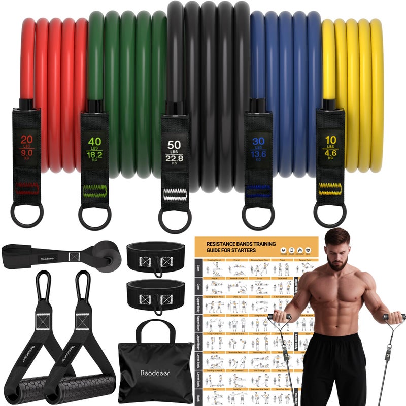 Readaeer Resistance Bands, Exercise Bands for Working Out, Work Out Bands with Handles for Men and Women for Indoor and Outdoor Sports, Fitness, Suspension, Speed Strength, Training, Home Gym,Yoga - Image 1