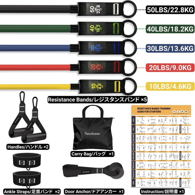 Readaeer Resistance Bands, Exercise Bands for Working Out, Work Out Bands with Handles for Men and Women for Indoor and Outdoor Sports, Fitness, Suspension, Speed Strength, Training, Home Gym,Yoga - Image 2