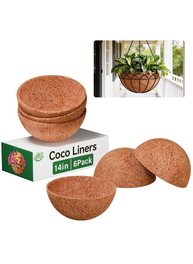 Halatool 6PCS Coco Fiber Liner 14 Inch Coconut Fiber Planter Liner 100% Natural Coco Fiber Liners for Planters Round Coco Coir Hanging Basket Liners for Flowers Vegetables - Image 1