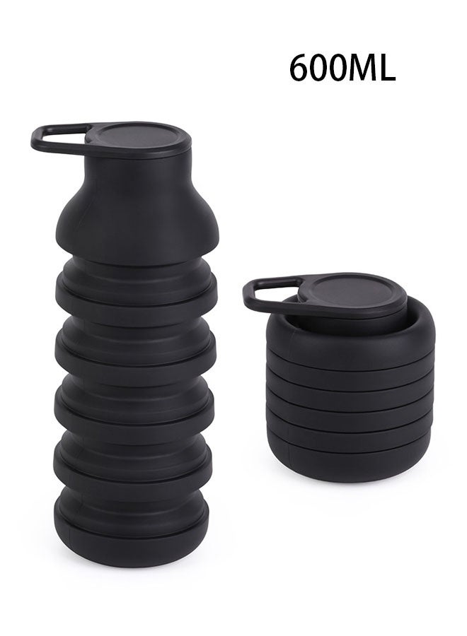 600ML Silicone Foldable Water Bottles- High-Temperature Resistant Travel Outdoor Sports Water Cup Black - Image 1