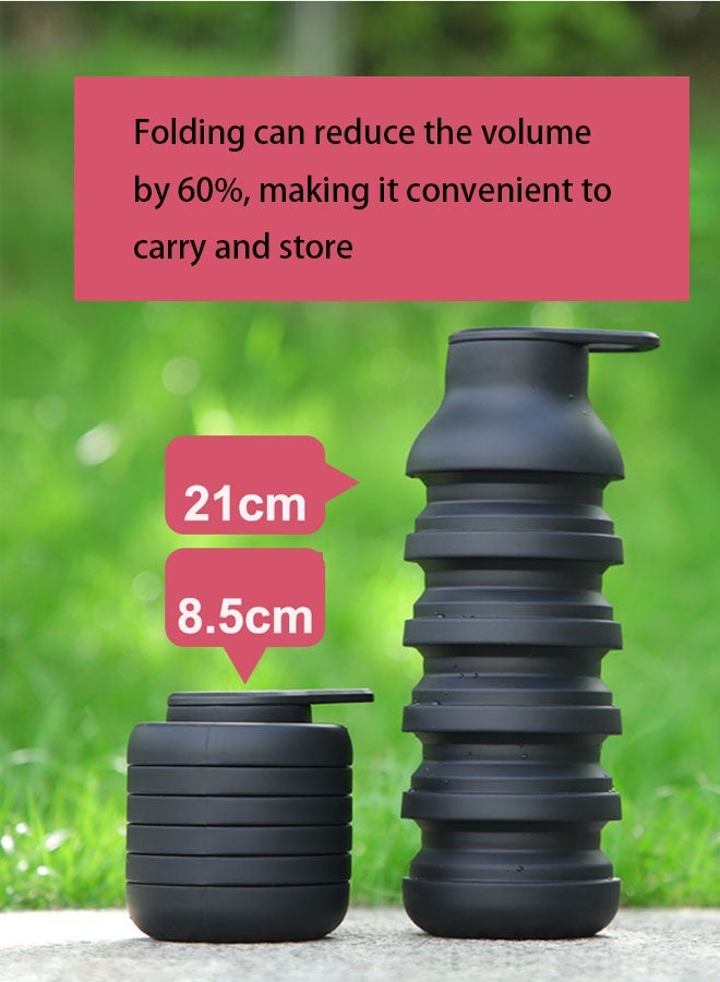 600ML Silicone Foldable Water Bottles- High-Temperature Resistant Travel Outdoor Sports Water Cup Black - Image 2