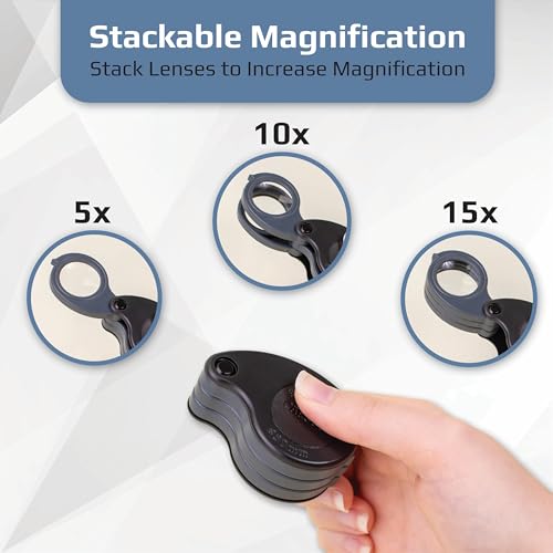 Carson TriView 5x/10x/15x Folding Loupe Magnifier with Built-in Case, 3-in-1 Portable Loupe Magnifying Glass - Adjustable Magnification, Great for Jewelry (TV-15) - Image 2
