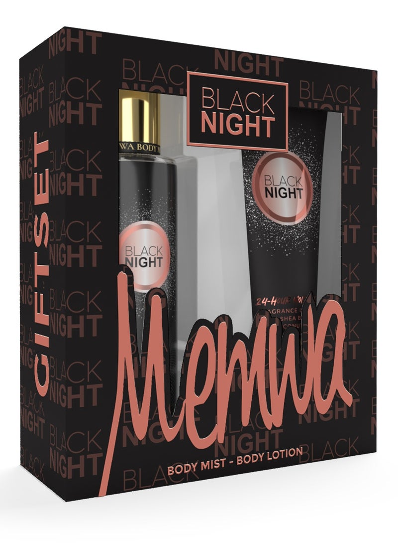 Memwa مجموعة هدايا العناية بالجسم ليالي سوداء - لوشن للجسم برائحة فاخرة تدوم طويلاً ورذاذ للجسم
