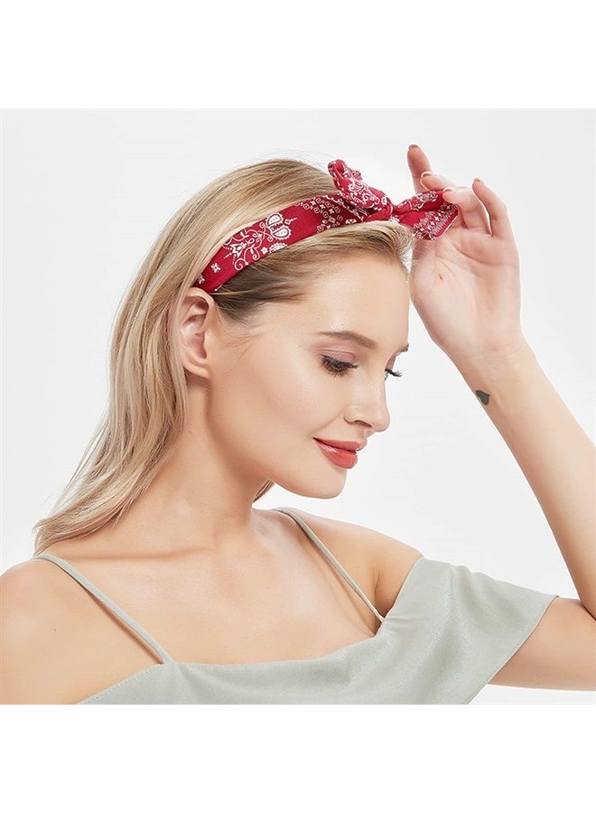 4 Pack Bandana Headbands for Women Bow Headbands for Women Paisley Print Bowknot Headband Rabbit ear Headwrap Cute Hairband Hair Accessories for Women and Girls (Style1 (White, Red, Navy blue,B
