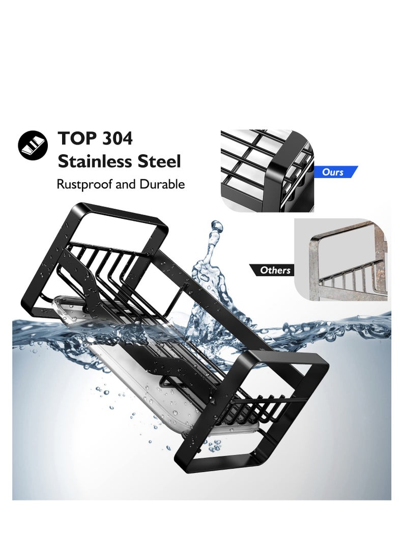 Excefore - Kitchen Sink Caddy Organizer, 304 Stainless Steel Sponge  Holder for Sink Countertop with Removable Drain Tray for Dishes, Knives, Spoons, and Forks - Image 1