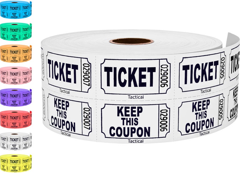 Tacticai 1000 Tacticai Raffle Tickets, White (1 of 8 Colors), Double Roll, Ticket for Events, Entry, Class Reward, Fundraiser & Prizes - Image 1