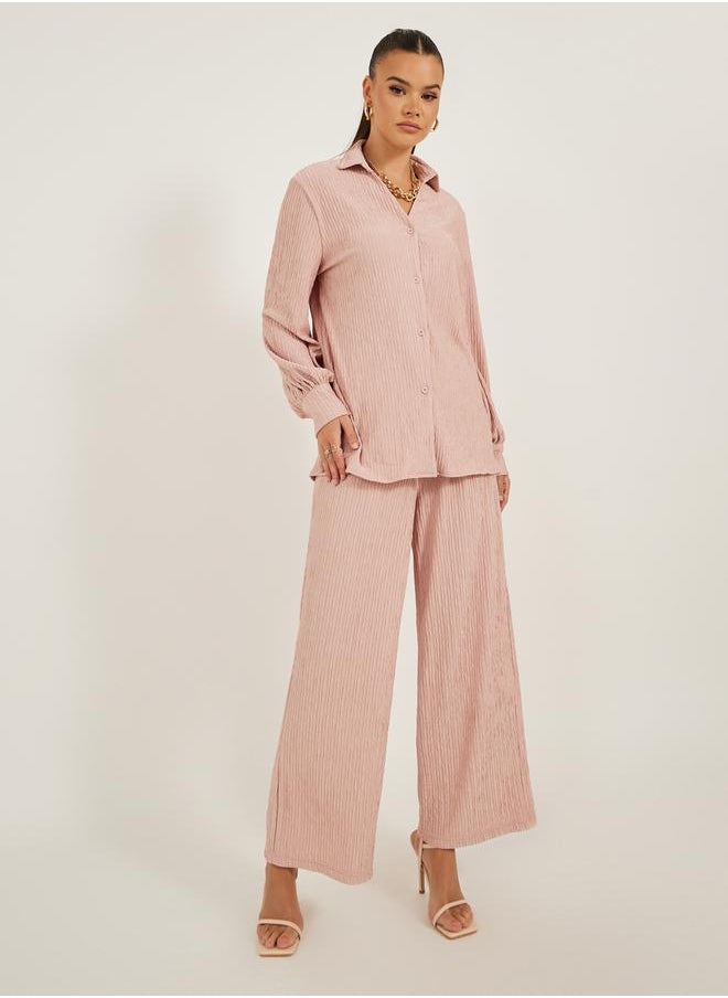 Styli - Textured Balloon Sleeve Spread Collar Shirt - Image 1