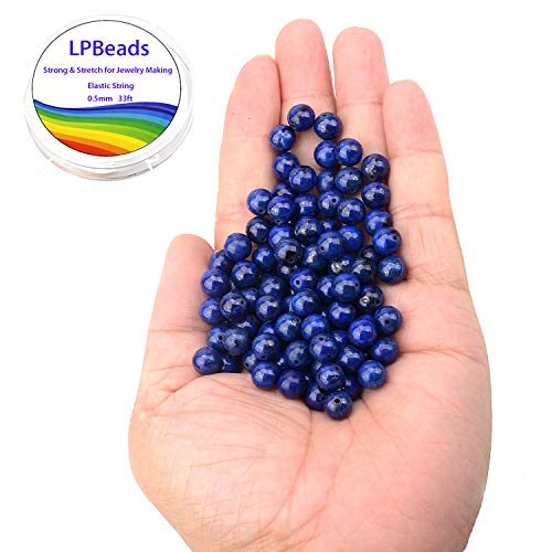 LPBeads 100PCS 8mm Blue Lapis Gemstone Round Loose Beads for Jewelry Making with Crystal Stretch Cord - Image 2