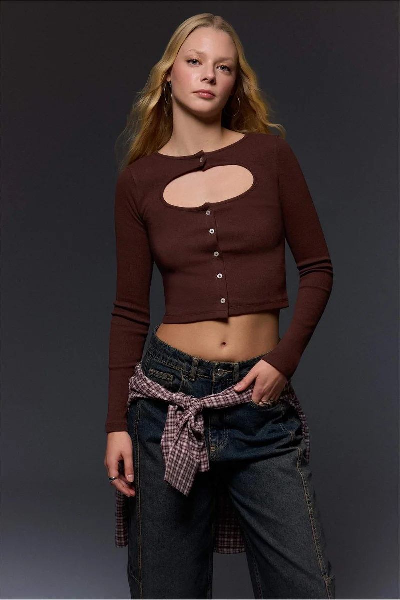 DeFacto Fitted Crew Neck Ribbed T-Shirt