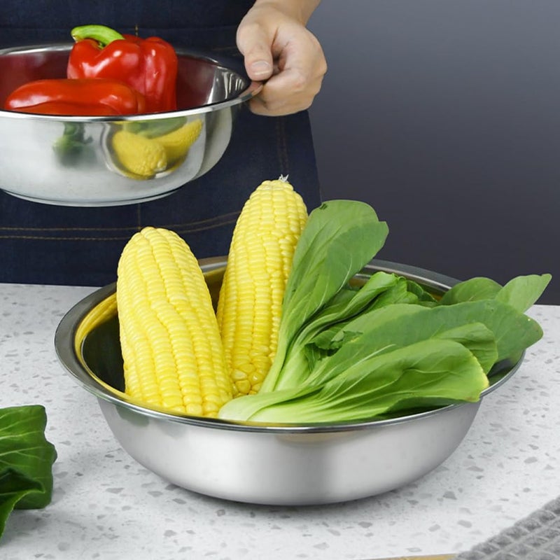 مجموعة أوعية خلط من الفولاذ المقاوم للصدأ، حوض مطبخ كبير للعجين والأرز والخضروات، فضي، مقاس 29×29×10 سم - Image 4