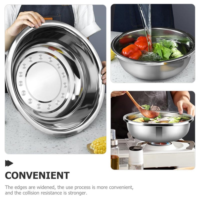 مجموعة أوعية خلط من الفولاذ المقاوم للصدأ، حوض مطبخ كبير للعجين والأرز والخضروات، فضي، مقاس 29×29×10 سم - Image 3