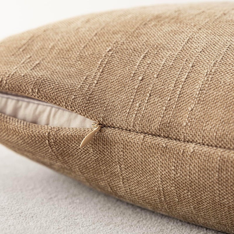 Foindtower Pack of 2 Textured Chenille Throw Decorative Pillow Covers Square Accent Solid Cushion Cover Neutral Farmhouse Pillow Case for Couch Sofa Bedroom Living Room 24x24 Inch,Taupe Khaki Camel - Image 3