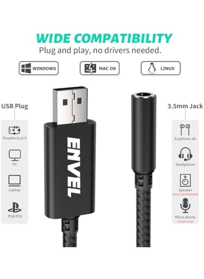 ENVEL Usb To 3.5Mm Jack Audio Adapter Usb To Aux External Stereo Sound Card For Ps4 Ps5 Pc Laptop Headphone Adapter With Built In Chip Trrs 4 Pole Mic Supported  - Image 3