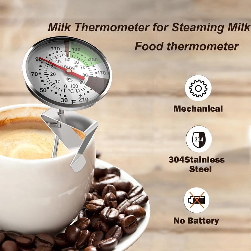 Efeng Instant Read Pocket Milk Frothing Thermometer with1 inch Dial 5 inch Probe Clip,Best Instant Read Food for The Coffee Drinks,Chocolate Milk Foam (2) - Image 3