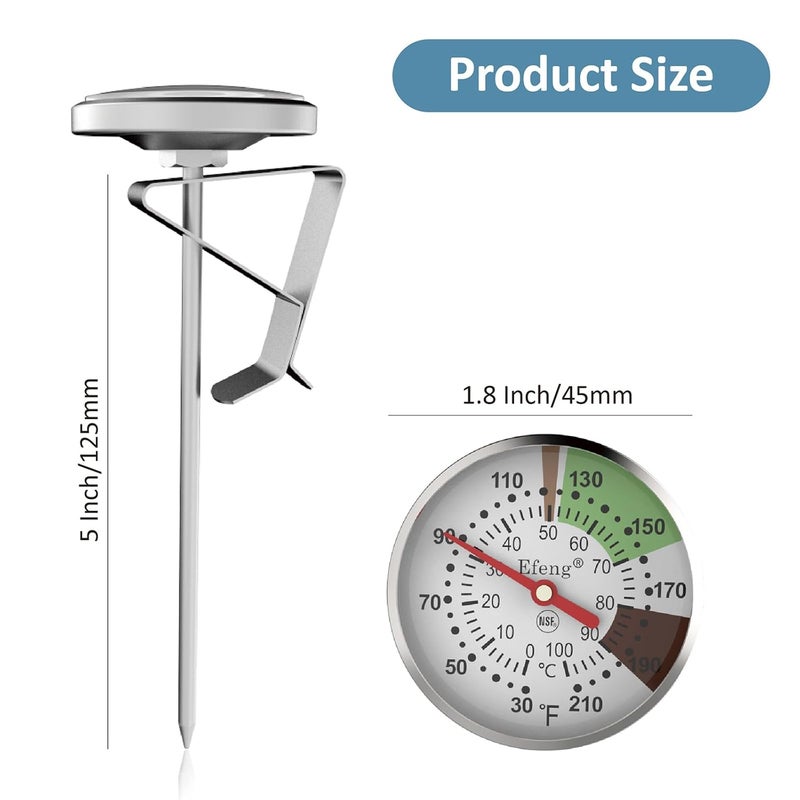 Efeng Instant Read Pocket Milk Frothing Thermometer with1 inch Dial 5 inch Probe Clip,Best Instant Read Food for The Coffee Drinks,Chocolate Milk Foam (2) - Image 2