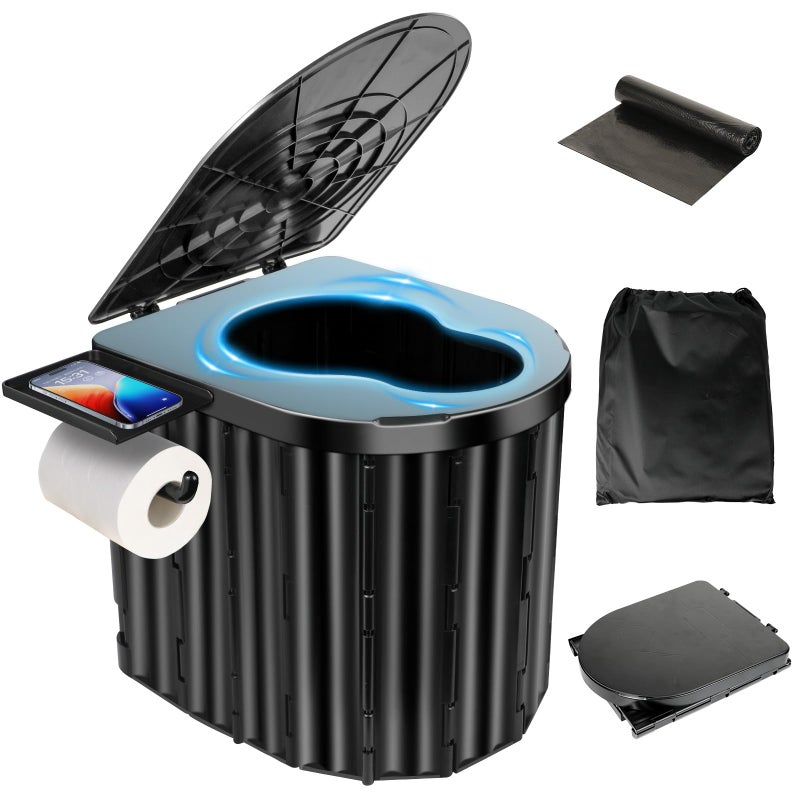 Clirass Portable Camping Toilet for Adults15 Portable Outdoor Folding Tall Toilet with Lid and Paper HolderCompact Potty for RVTruckCampHiking Black - Image 2