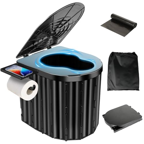 Clirass Portable Camping Toilet for Adults15 Portable Outdoor Folding Tall Toilet with Lid and Paper HolderCompact Potty for RVTruckCampHiking Black - Image 1