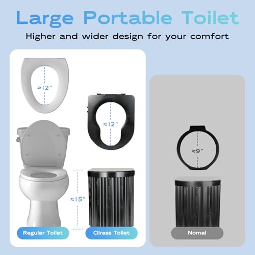 Clirass Portable Camping Toilet for Adults15 Portable Outdoor Folding Tall Toilet with Lid and Paper HolderCompact Potty for RVTruckCampHiking Black - Image 3