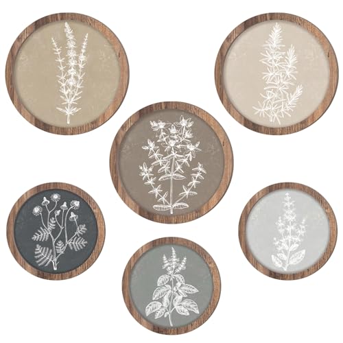 Threehoney 6 Pcs Framed Botanical Wall Art Set Floral Wall Art Vintage Boho Plant Print Hanging Decor Botanical Prints Wooden Rustic Floral Home Decor8 Inch 10 Inch - Image 1