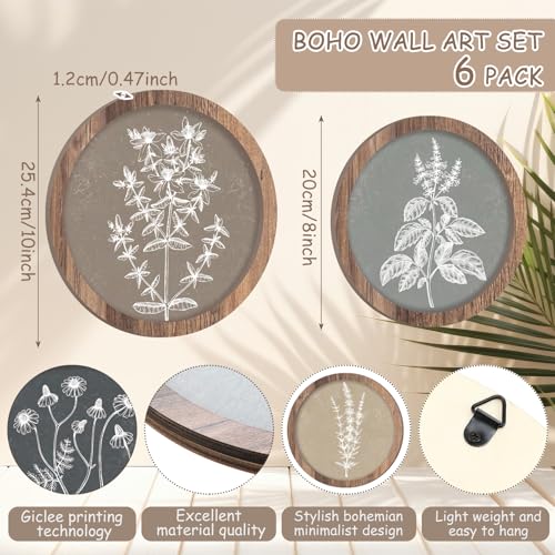 Threehoney 6 Pcs Framed Botanical Wall Art Set Floral Wall Art Vintage Boho Plant Print Hanging Decor Botanical Prints Wooden Rustic Floral Home Decor8 Inch 10 Inch - Image 3