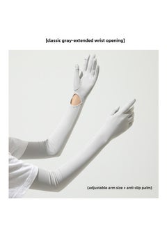 New Nylon Ice Silk Sunscreen Gloves Womens Summer Anti-ultraviolet Ice Sense Long Sleeve Sunscreen Finger Flip Cover [Wrist opening style] elegant gray [Wrist opening style] elegant gray