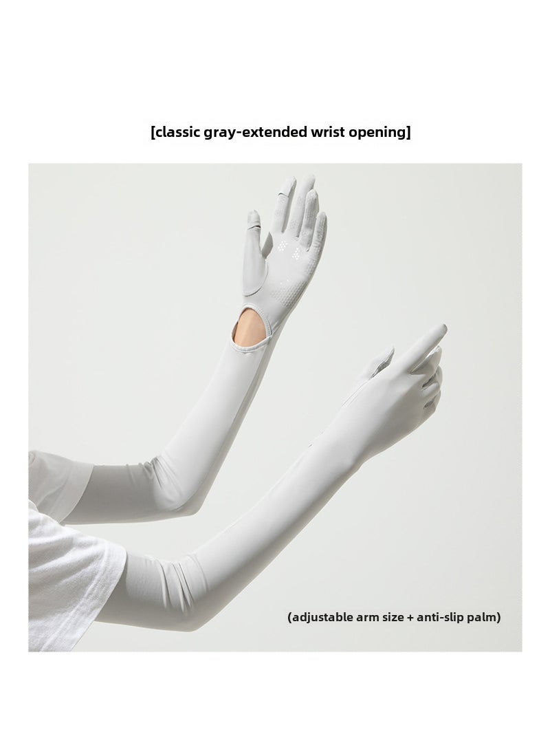 Generic - New Nylon Ice Silk Sunscreen Gloves Womens Summer Anti-ultraviolet Ice Sense Long Sleeve Sunscreen Finger Flip Cover [Wrist opening style] elegant gray [Wrist opening style] elegant gray - Image 1