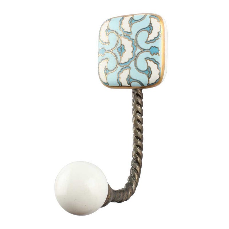 Indian-Shelf IndianShelf Handmade Ceramic Square in Fitting Wall Hooks Hangers Holders 1255 cm Turquoise 1 Piece  - Image 1