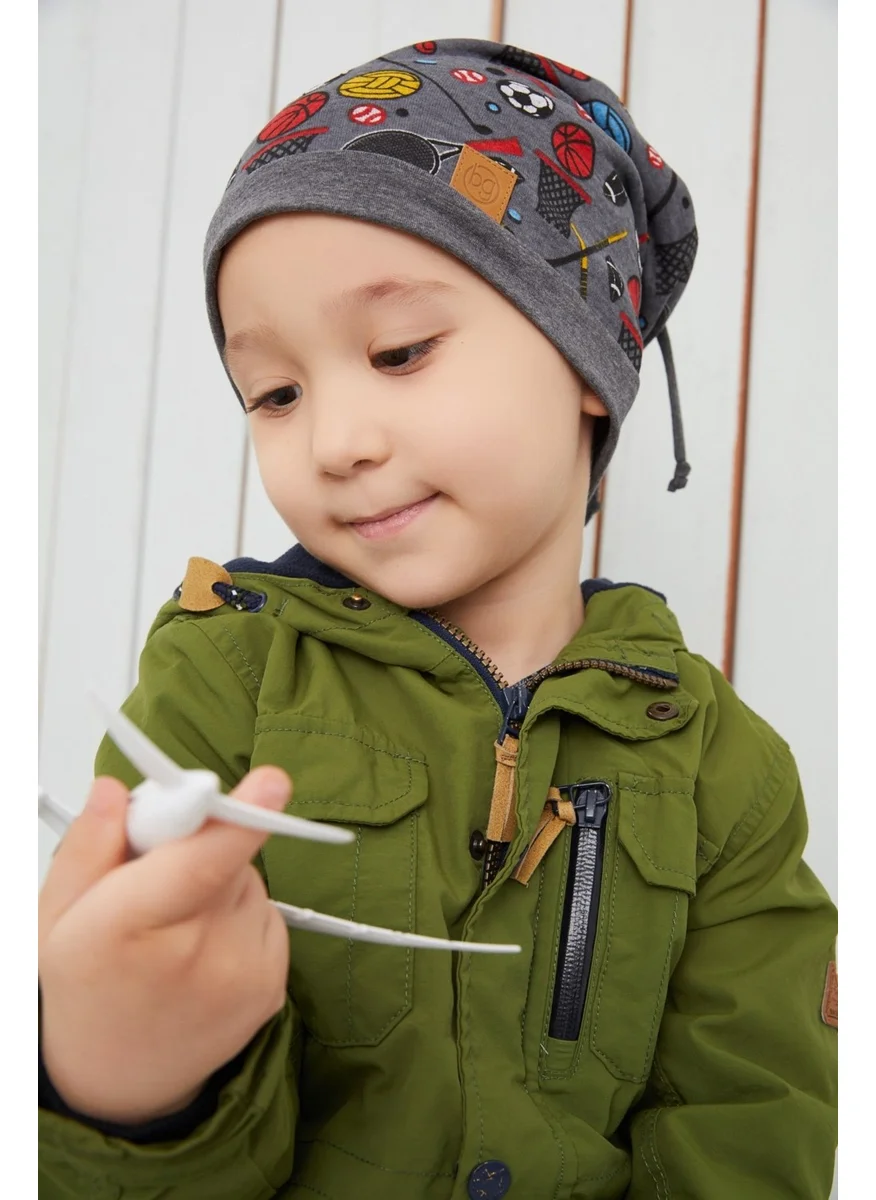 Babygiz Boy's Smoked Sports Patterned Hat Beanie Soft Double Layer Cotton Combed Cotton