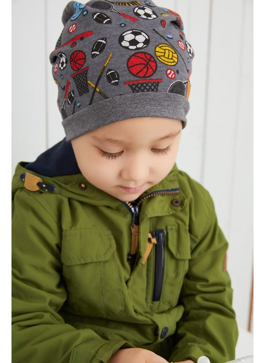 Babygiz Boy's Smoked Sports Patterned Hat Beanie Soft Double Layer Cotton Combed Cotton