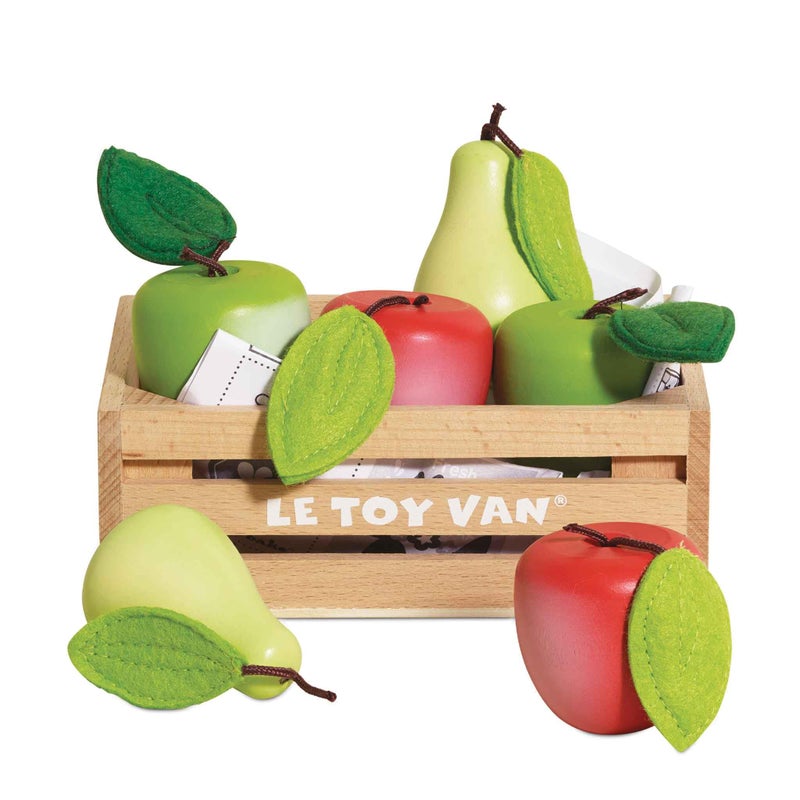 Le Toy Van لي توي فان - صندوق تفاح وإجاص سوق النحل الخشبي | مثالي للعب التظاهر في السوبرماركت أو متجر الطعام أو المقهى | رائع كهدية (TV191) - Image 1