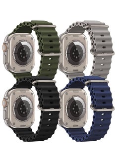 4-Pack Ocean Band Compatible with Apple Watch Ultra Bands 49mm, 45mm, 44mm – Adjustable Silicone Sport Wristbands for Men & Women in Green, Gray, Black, Blue – Durable & Comfortable
