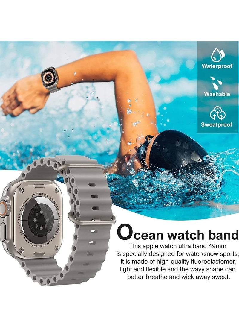 JAJEEK - 4-Pack Ocean Band Compatible with Apple Watch Ultra Bands 49mm, 45mm, 44mm – Adjustable Silicone Sport Wristbands for Men & Women in Green, Gray, Black, Blue – Durable & Comfortable - Image 1