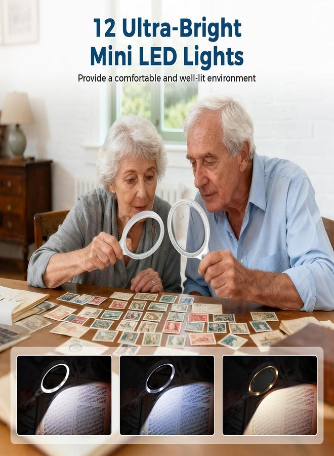 NAZANO Large Magnifying Glass with Light,10X 25X 45X 60X Handheld Illuminated Lighted Magnifier, 5in Page Reading Magnifier with 12 LED Lights for Seniors Reading, Coins, Jewelry, Close Work - Green - Image 2