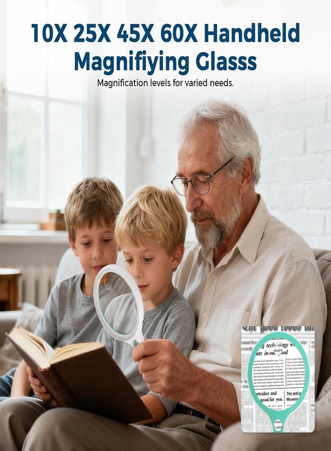 NAZANO Large Magnifying Glass with Light,10X 25X 45X 60X Handheld Illuminated Lighted Magnifier, 5in Page Reading Magnifier with 12 LED Lights for Seniors Reading, Coins, Jewelry, Close Work - Green - Image 5