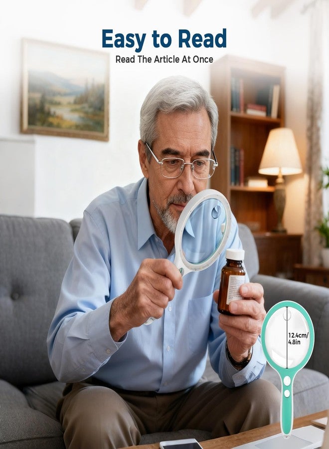 NAZANO Large Magnifying Glass with Light,10X 25X 45X 60X Handheld Illuminated Lighted Magnifier, 5in Page Reading Magnifier with 12 LED Lights for Seniors Reading, Coins, Jewelry, Close Work - Green - Image 3