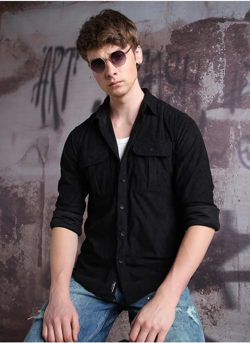 Hubberholme Men's Multicoloured 100% Polyester Embellished Button Down Relaxed Fit Shirt