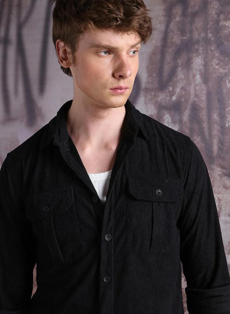 Hubberholme Men Comfort Fit Spread Collar Textured Casual Shirt