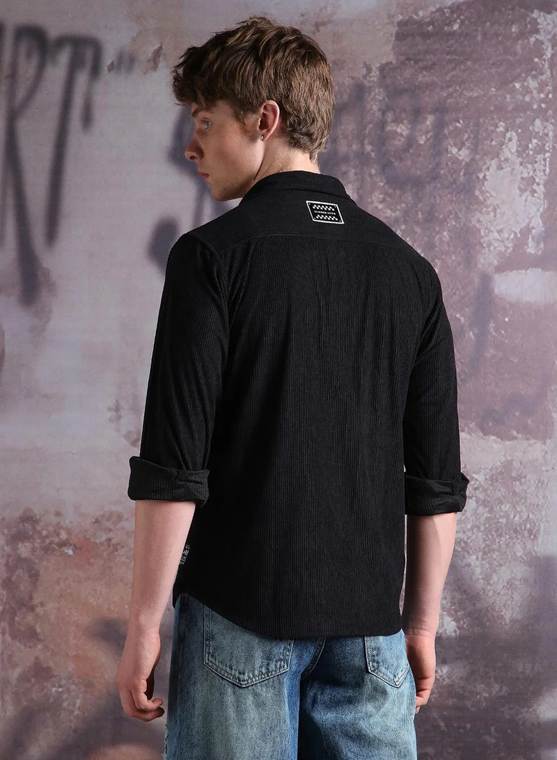 Hubberholme Men Comfort Fit Spread Collar Textured Casual Shirt