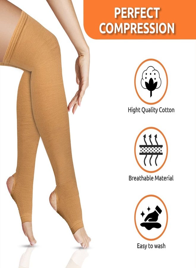 Vissco Compression Stockings for Varicose Veins - Medium (Beige) Leg Support for Swollen Aching Sore Legs Edema & Pain Relief - 1 Pair for Men & Women - Image 2