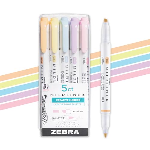 Zebra Pen مجموعة أقلام تمييز زيبرا بن مايلدلاينر ذات الطرفين، أطراف مائلة ورقيقة، مثالية لتظليل الكتاب المقدس، لا تسرب، مستلزمات مدرسية ومستلزمات المعلمين، ألوان حبر لطيفة متنوعة، 5-pack (78705) - Image 2