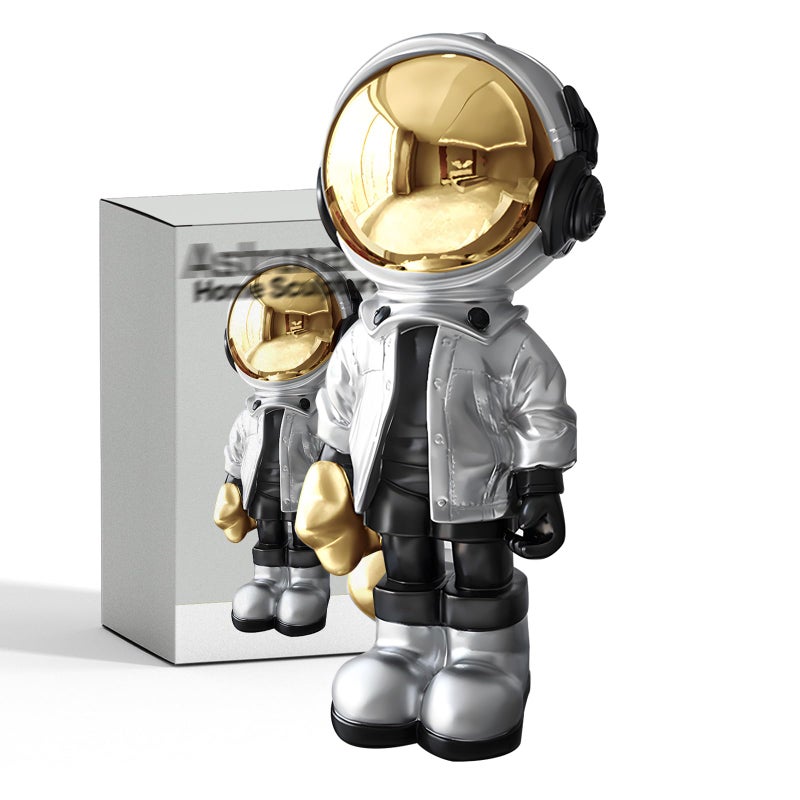 EZ4ENCE EZ4ENCE Figurine Statue Astronaut Sculpture Spaceman DecorSculptures Home DecorArts Silver Shelf DecorationCool Metal Mask Table DecorLarge Spaceman Figure Ornament 