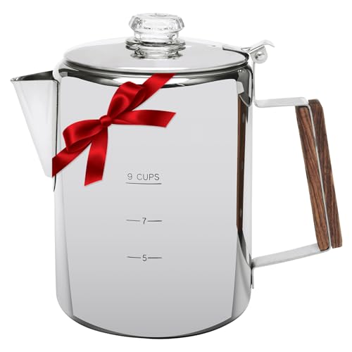 MEREZA Camping Coffee Pot Stovetop Coffee Maker Percolator Campfire Coffee Pot Stainless Steel Coffee Pot Camping Outdoors Home 9 Cup No Aluminum & Plastic Fast Brew - Image 1
