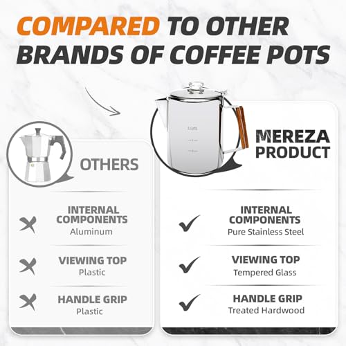 MEREZA Camping Coffee Pot Stovetop Coffee Maker Percolator Campfire Coffee Pot Stainless Steel Coffee Pot Camping Outdoors Home 9 Cup No Aluminum & Plastic Fast Brew - Image 4