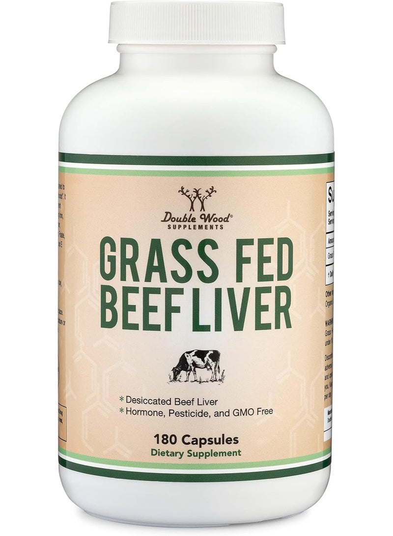 كبسولات كبد البقر (1000 ملغ من كبد البقر المجفف الذي يتغذى على العشب لكل حصة، 180 كبسولة) - Image 1