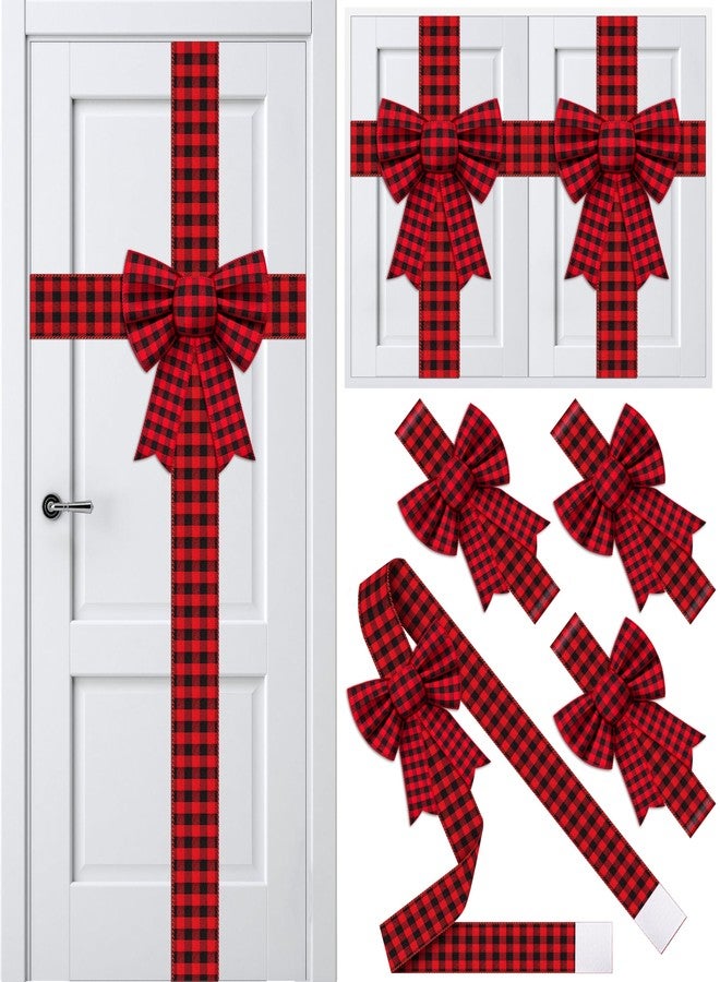 Fayoo 6 PCS Christmas Cabinet Bow Ribbon Decoration Set Include Large Cabinet Door Bow and 10M Wide Checkered Festive Ribbon, Holiday Xmas Decorations for Christmas Tree Wreath Outdoor (Red Black Plaid) - Image 1